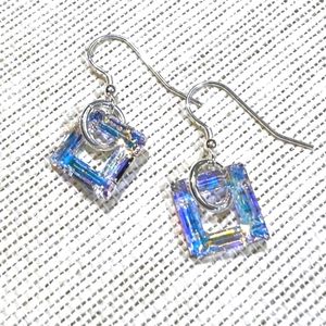 Swarovski Crystal square Aurora Borealis earrings